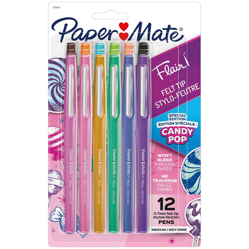Paper Mate Flair Felt Tip Pens, Medium Point (0.7mm), Limited Edition Candy Pop, Assorted Colors, 12 Count - Creative Fun, Teacher Gift, Arts & Crafts - Image 1